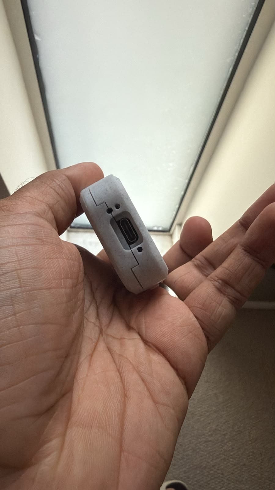 Side of the early Aira hardware prototype showing a USB-C port
